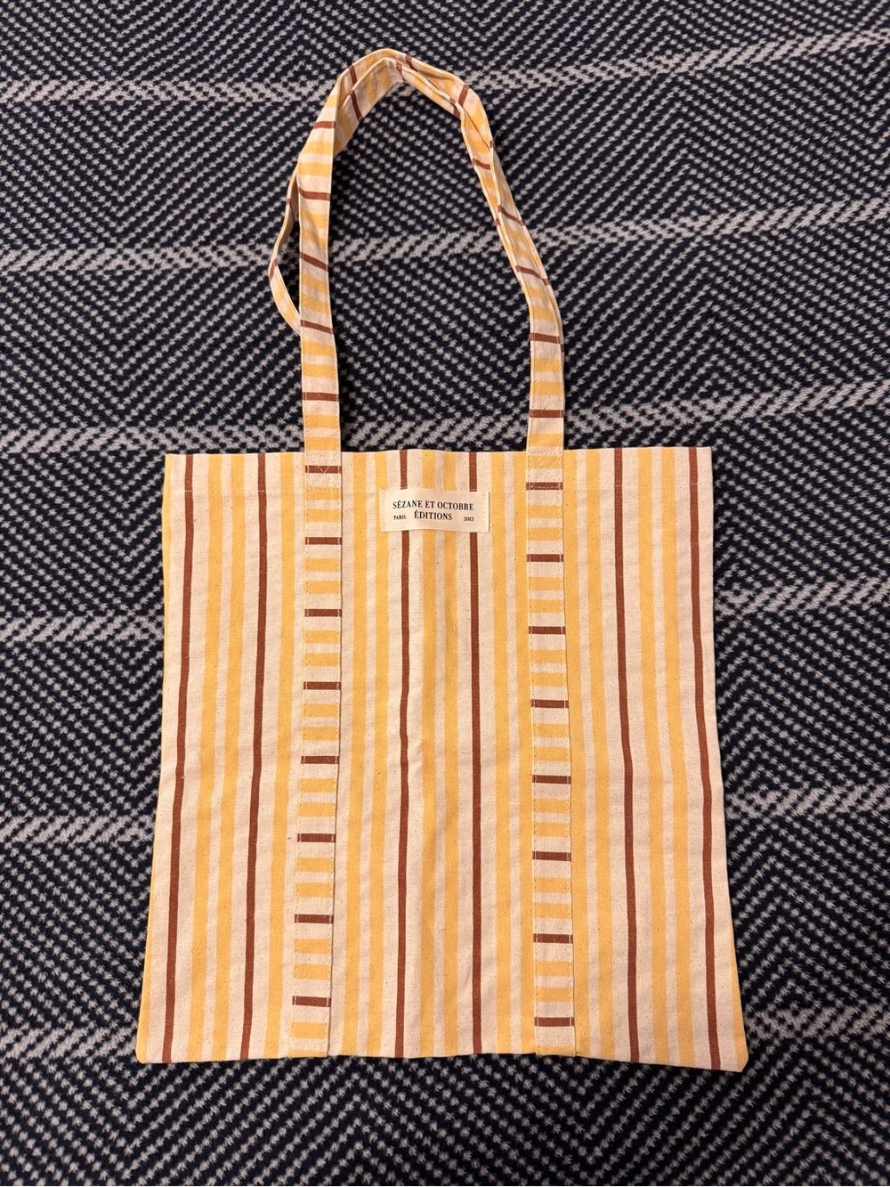 Sézane Yellow Striped Canvas Tote Bag